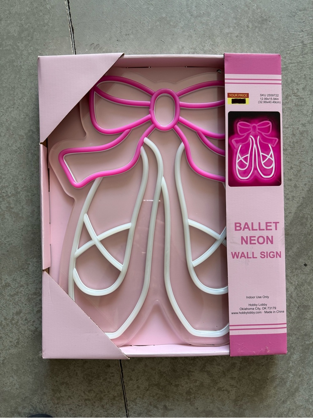 Ballet Neon Wall Sign - Pink & White Bow and Ballet Shoes